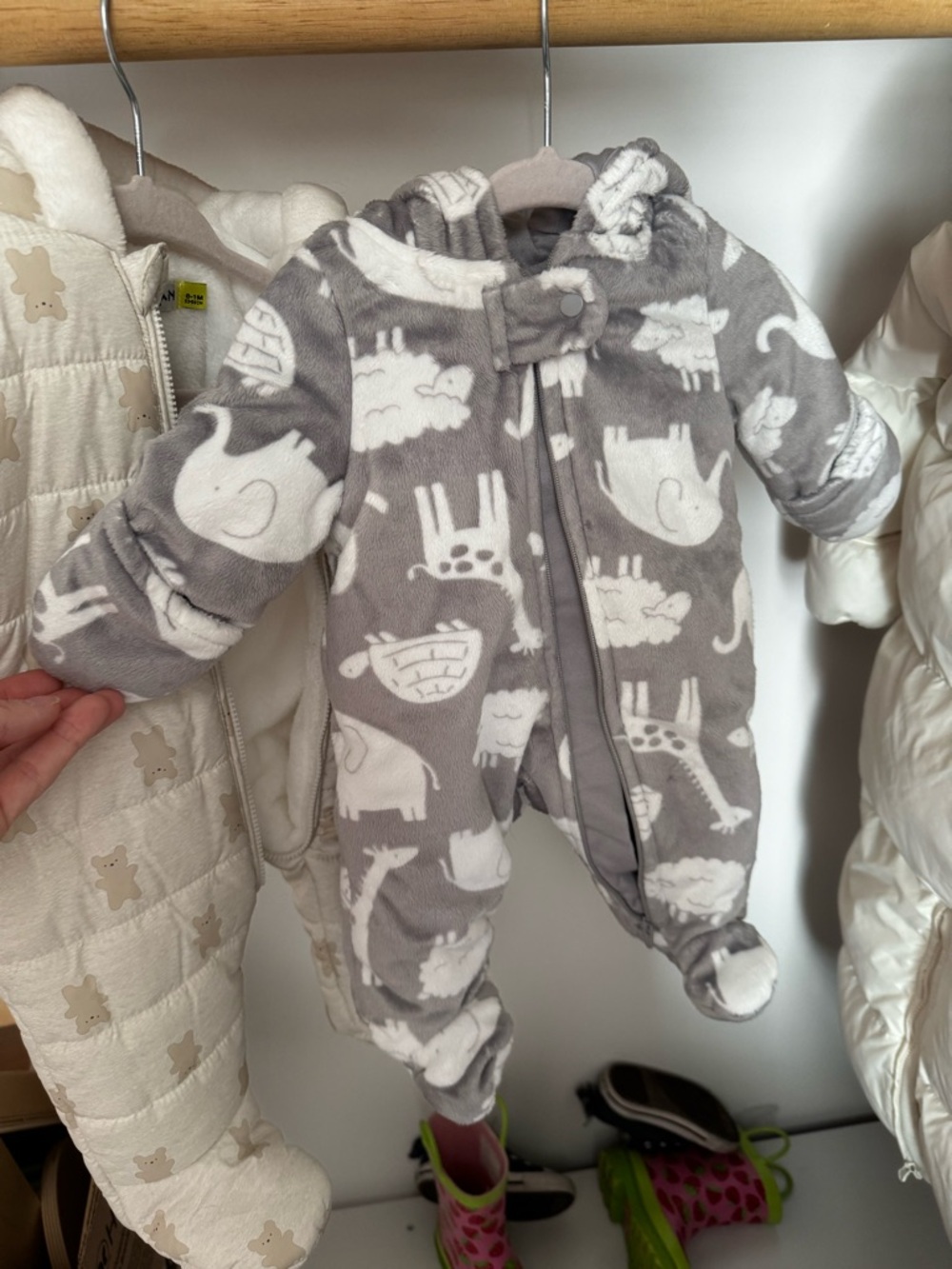 Cozy Grey & White Animal Print Fleece One-Piece